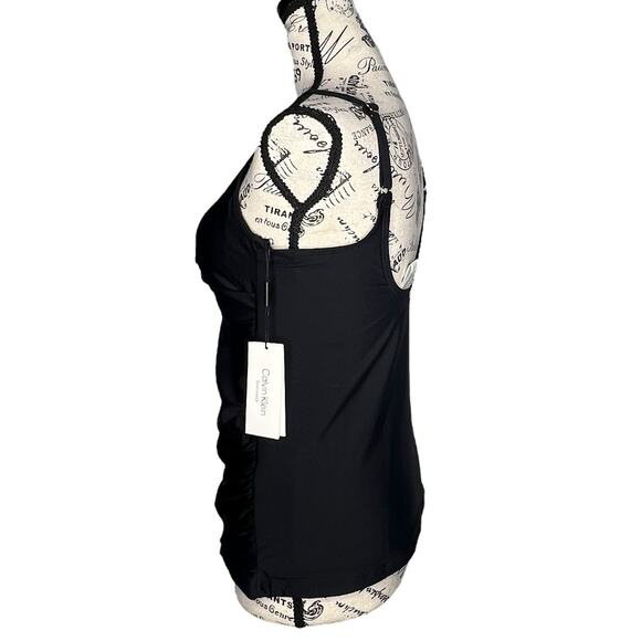 Calvin Klein LARGE Black Tankini Twist Front 4-Way Stretch 50+ SPF Swim Suit - Picture 3 of 11